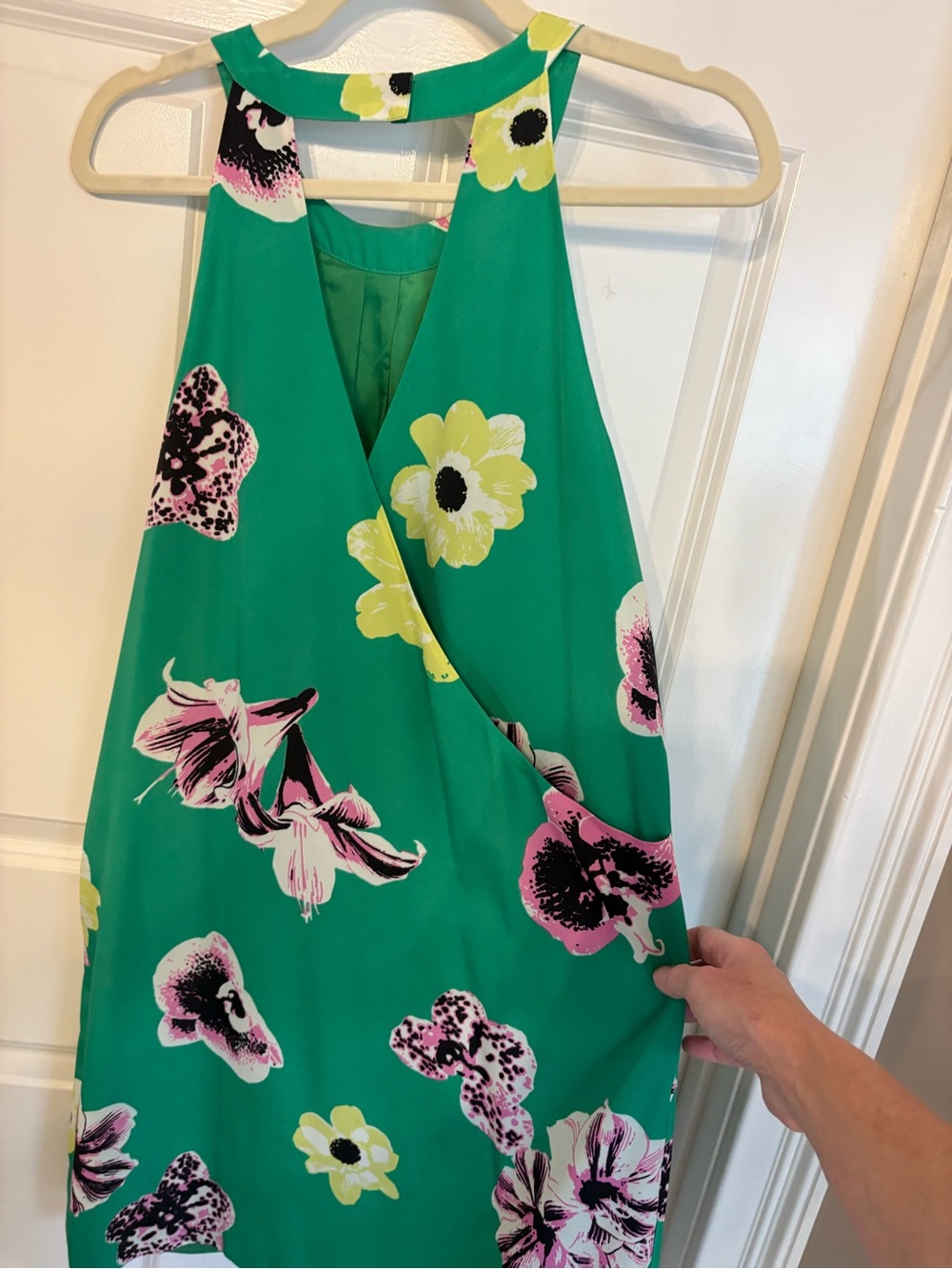 J. Crew Green Floral Dress with Pink & Yellow Blooms